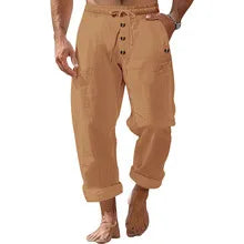 Pantalon Homme Coton Lin – Décontracté Style Américain Plage