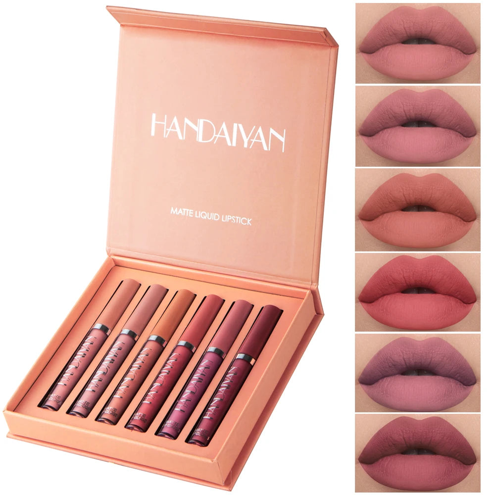 Coffret 6 Rouges à Lèvres HANDAIYAN – Longue Tenue & Anti-Transfert