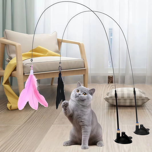 Jouet Chat Interactif Plume – Canne avec Ventouse