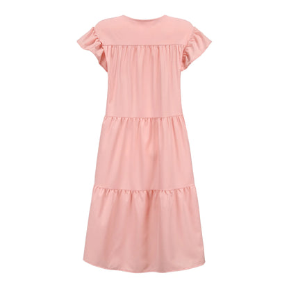 Robe Midi Femme Volants – Col Rond, Fluide et Romantique Été