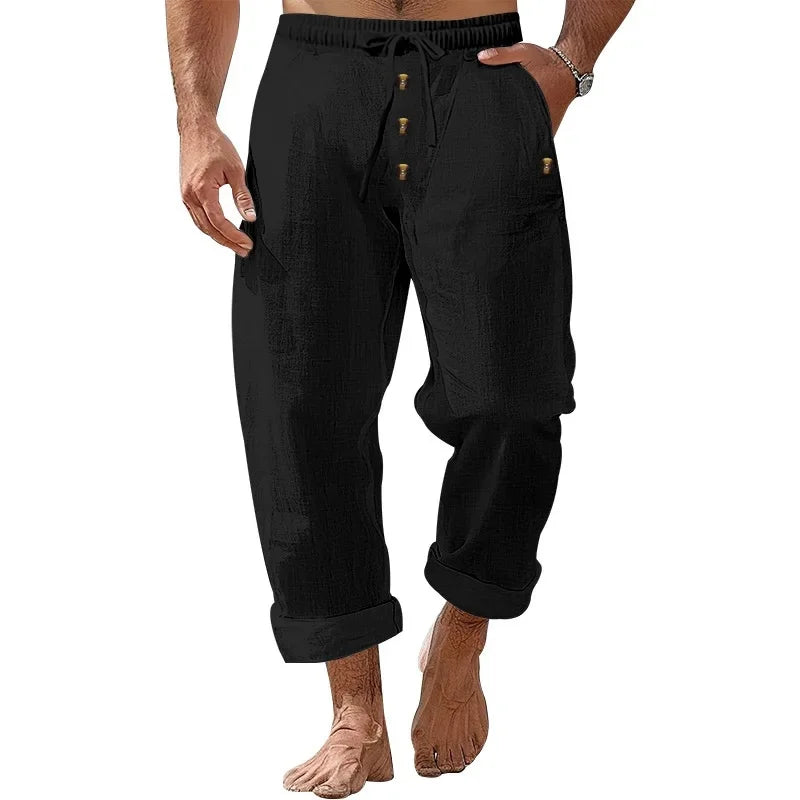Pantalon Homme Coton Lin – Décontracté Style Américain Plage