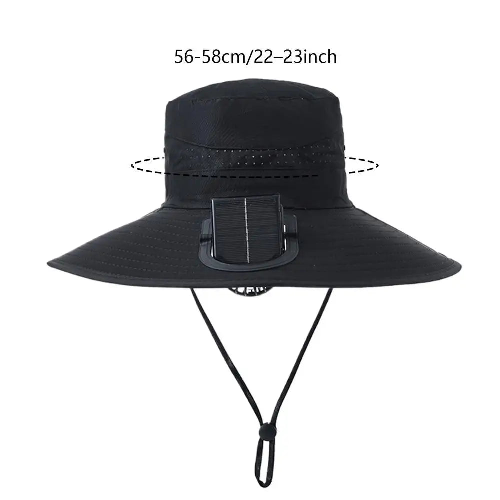 Chapeau Ventilateur Solaire Rechargeable – Large Bord, Camping & Été