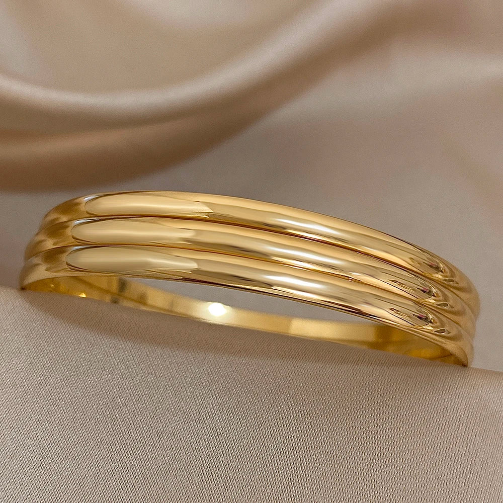 Lot 3 Bracelets Joncs Dorés 18K – Minimalistes Waterproof