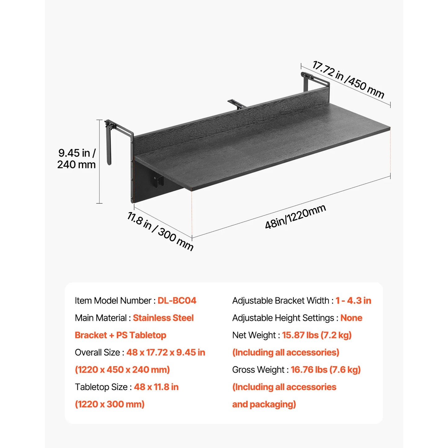 Table balcon pliante suspendue – gain de place extérieur