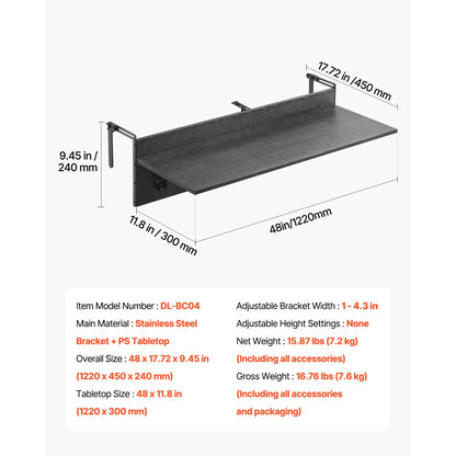 Table balcon pliante suspendue – gain de place extérieur
