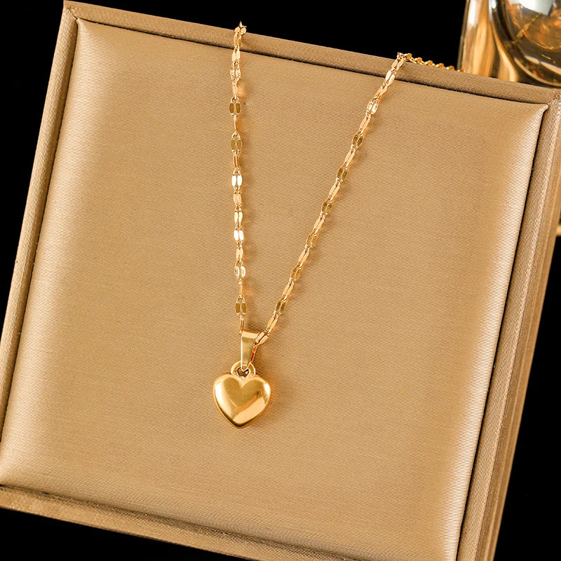 Set Bijoux Cœur Femme – Collier, Bracelet & Boucles Plaqué Or 18K