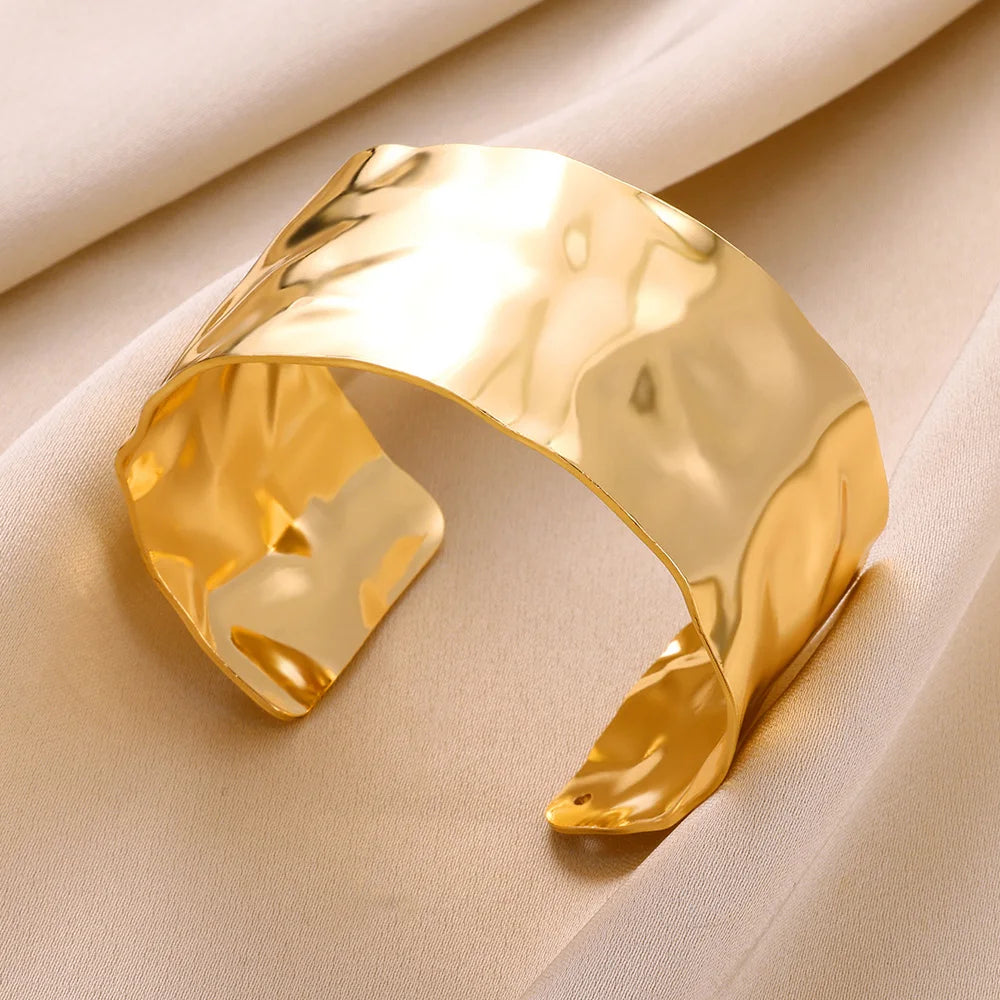 Bracelet Manchette Large Femme Doré – Acier Inoxydable