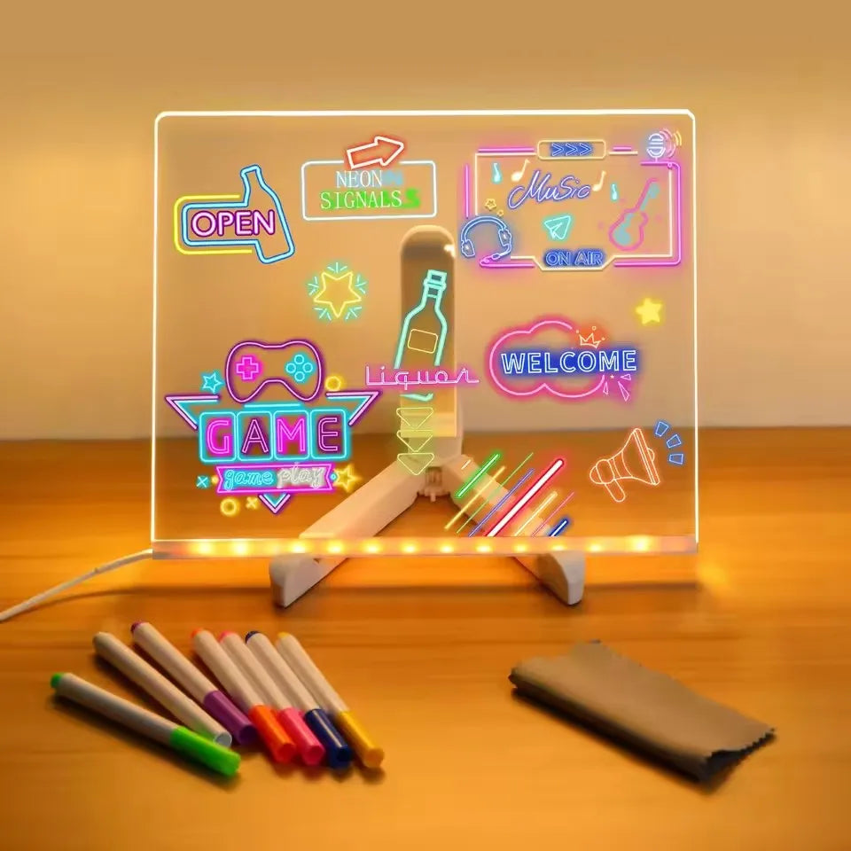 Tableau LED lumineux enfant – ardoise magique avec stylos