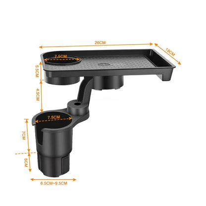 Support Gobelet Voiture Multifonction – Plateau Snack 360° Réglable
