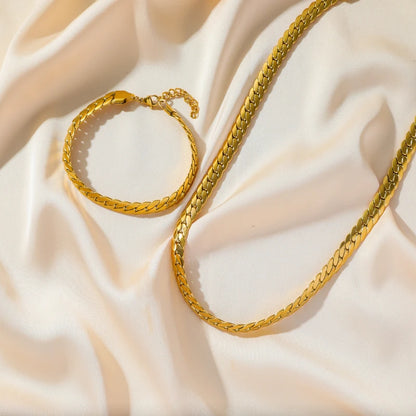 Set Collier & Bracelet Dorés Femme – Chaîne Plate Acier Inoxydable