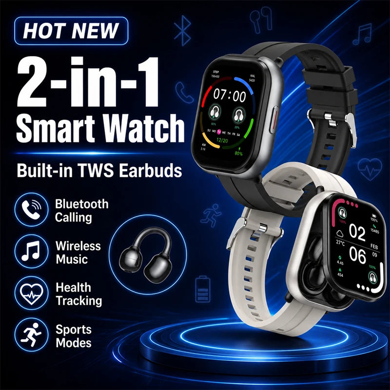 Montre Connectée 2-en-1 avec Écouteurs Bluetooth – Écran HD & Modes Sport
