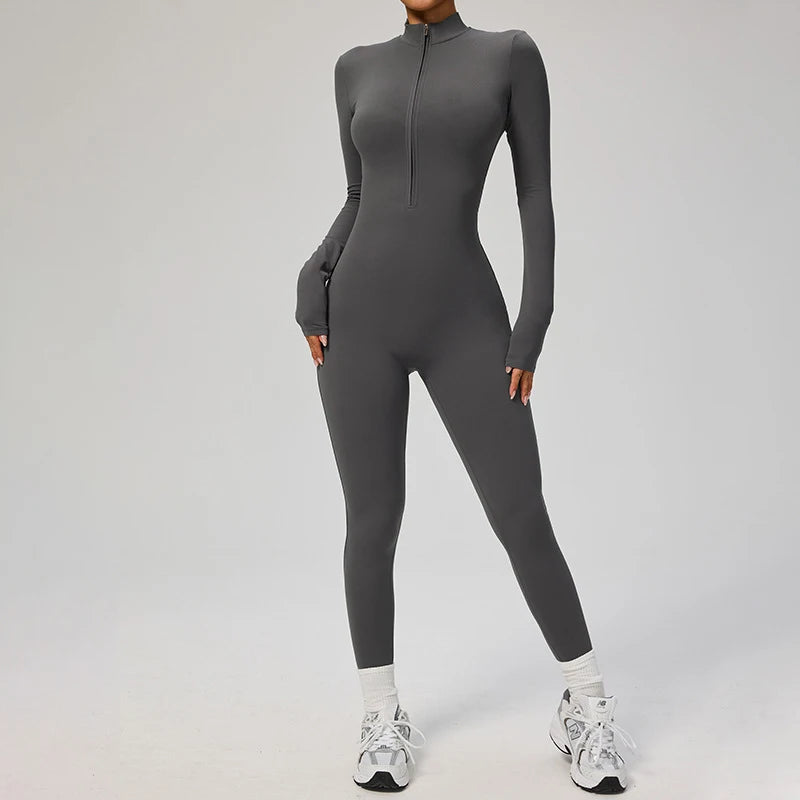 Combinaison Yoga Femme – One Piece Fitness Zip Manches Longues