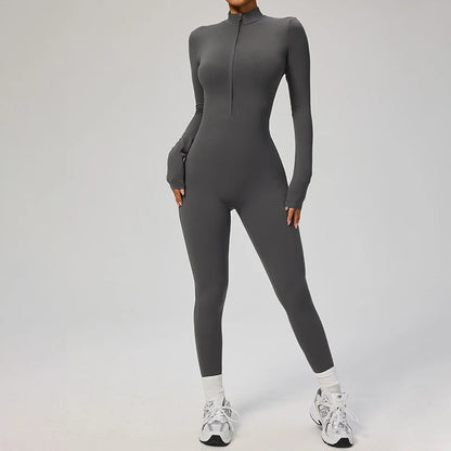 Combinaison Yoga Femme – One Piece Fitness Zip Manches Longues