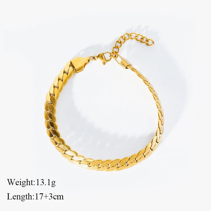 Set Collier & Bracelet Dorés Femme – Chaîne Plate Acier Inoxydable