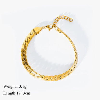 Set Collier & Bracelet Dorés Femme – Chaîne Plate Acier Inoxydable