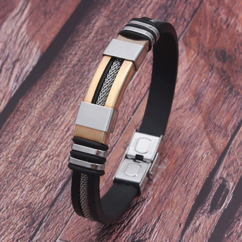 Bracelet Homme Acier & Silicone – Style Punk Moderne