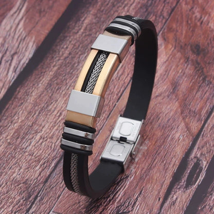 Bracelet Homme Acier & Silicone – Style Punk Moderne
