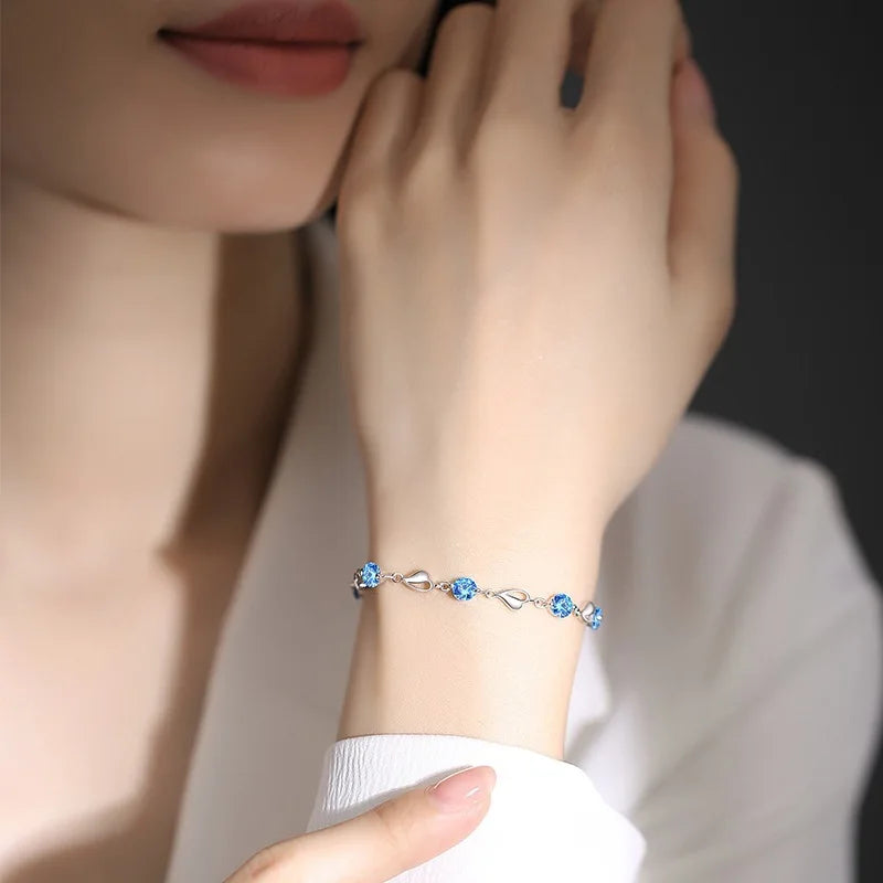 Bracelet Cœur Océan Argent 925 – Cristal Bleu Femme