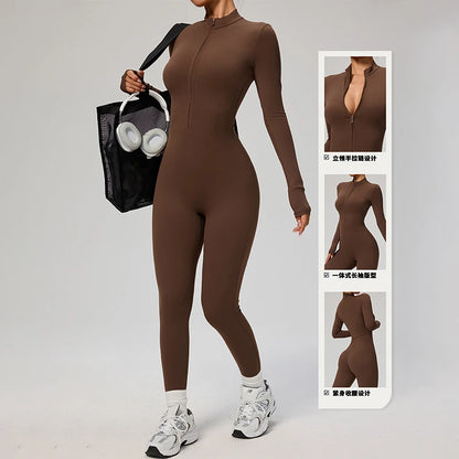 Combinaison Yoga Femme – One Piece Fitness Zip Manches Longues