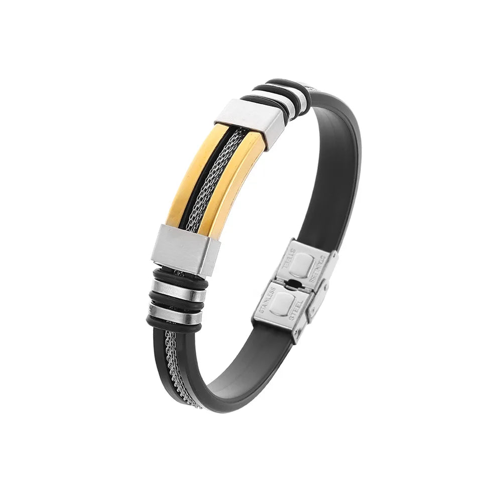 Bracelet Homme Acier Inoxydable & Silicone – Style Hip Hop