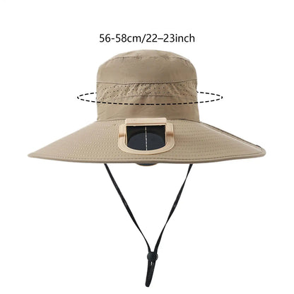 Chapeau Ventilateur Solaire Rechargeable – Large Bord, Camping & Été