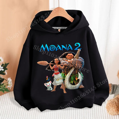 Disney Moana 2 Hoodies Enfants Nouveau Anime Mince Coton Sweat-shirt Garçons Filles Automne Hiver Chaud Pull Enfants Manches Longues