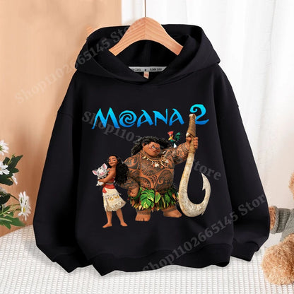 Disney Moana 2 Hoodies Enfants Nouveau Anime Mince Coton Sweat-shirt Garçons Filles Automne Hiver Chaud Pull Enfants Manches Longues