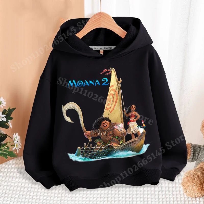 Disney Moana 2 Hoodies Enfants Nouveau Anime Mince Coton Sweat-shirt Garçons Filles Automne Hiver Chaud Pull Enfants Manches Longues