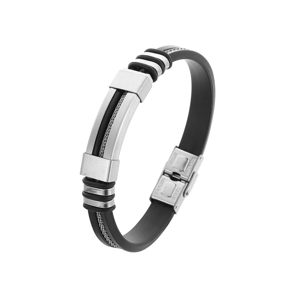 Bracelet Homme Acier Inoxydable & Silicone – Style Hip Hop