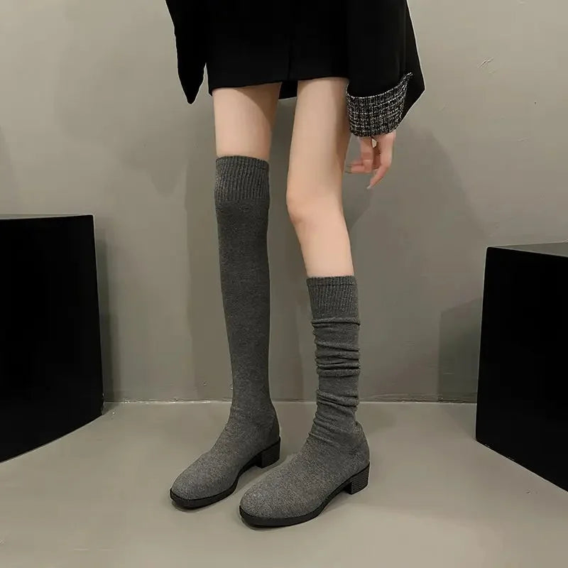 Bottes Hautes Femme Tricotées 👢 Élastiques &Élégantes