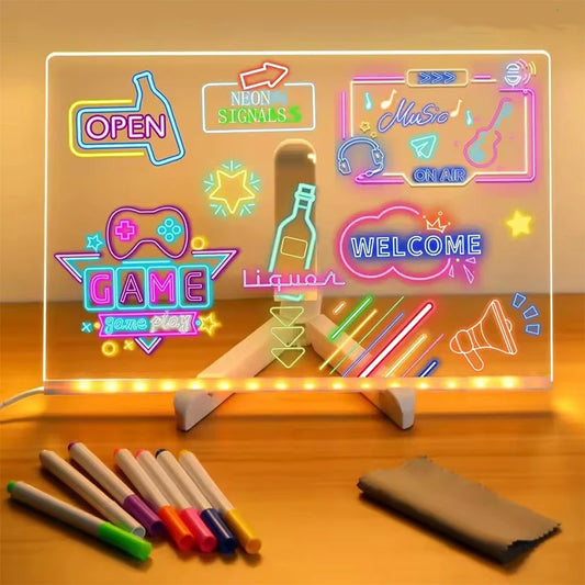 Tableau LED lumineux enfant – ardoise magique avec stylos