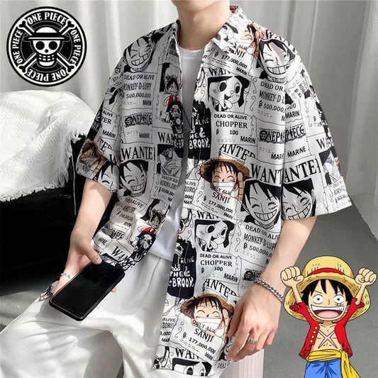 ONE PIECE Chemises Anime Unisexe, cardigan à revers boutonné,respirante à manches longues