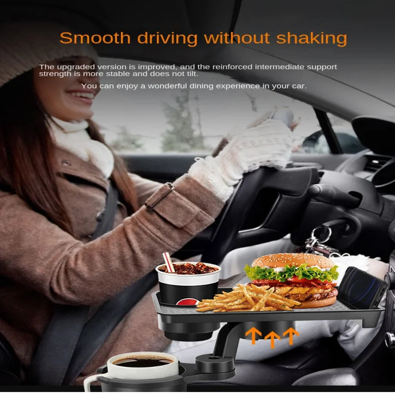 Support Gobelet Voiture Multifonction – Plateau Snack 360° Réglable