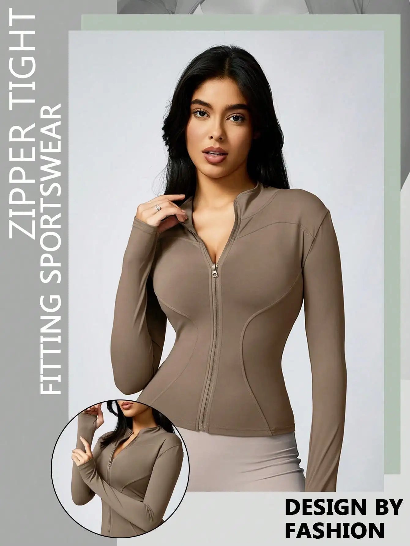Veste de Sport Femme – Zip Col Montant, Manches Longues Fitness