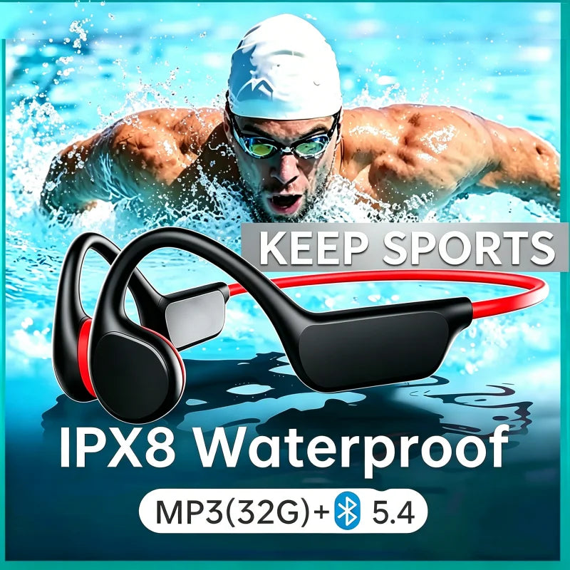 Écouteurs Sport Bluetooth 5.4 Open-Ear – Type Conduction Osseuse, IPX8 & Running