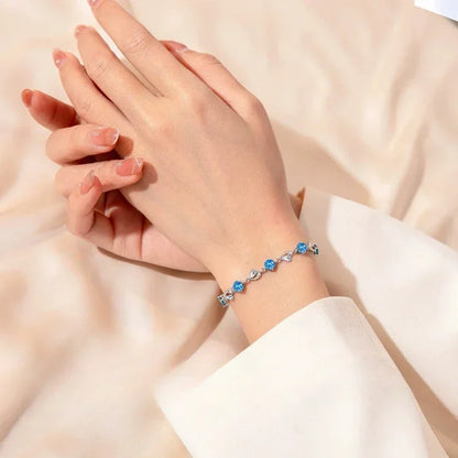 Bracelet Cœur Océan Argent 925 – Cristal Bleu Femme