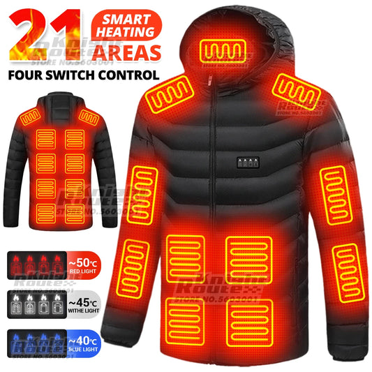 Veste chauffante électrique USB pour hommes et femmes, manteau de vêtements thermiques, 21 zones métropolitaines, idéal en cette période hivernale et grand froid.