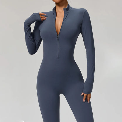 Combinaison Yoga Femme – One Piece Fitness Zip Manches Longues