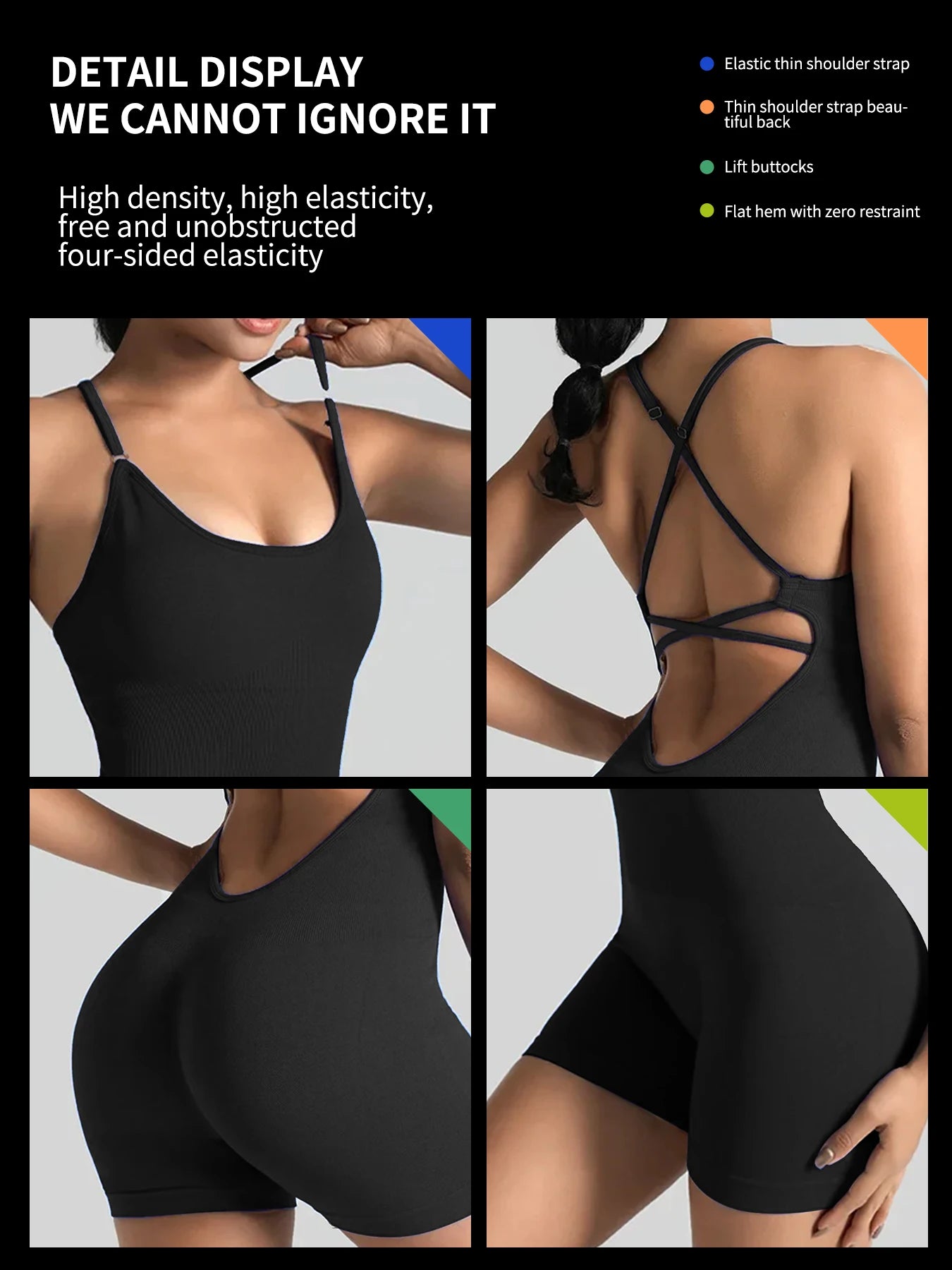 Combinaison Fitness Femme – Dos Nu, Scrunch Short & Bretelles Croisées