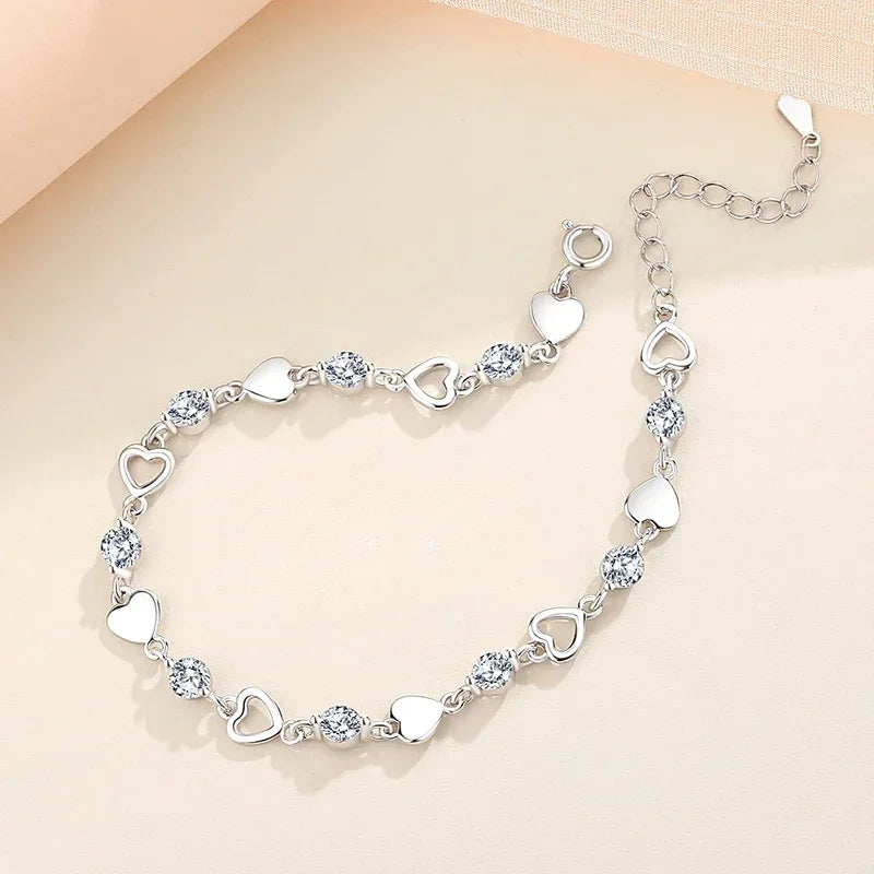 Bracelet Cœur Femme Argent 925 Style – Zircon Élégant