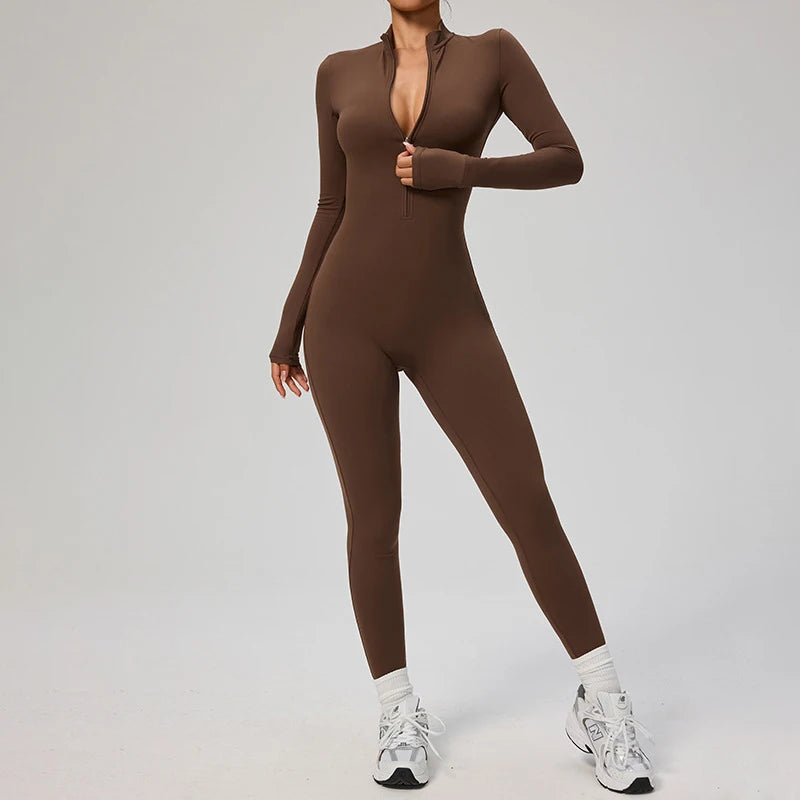 Combinaison Yoga Femme – One Piece Fitness Zip Manches Longues