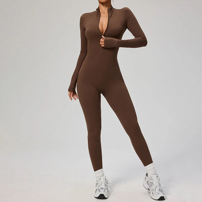 Combinaison Yoga Femme – One Piece Fitness Zip Manches Longues