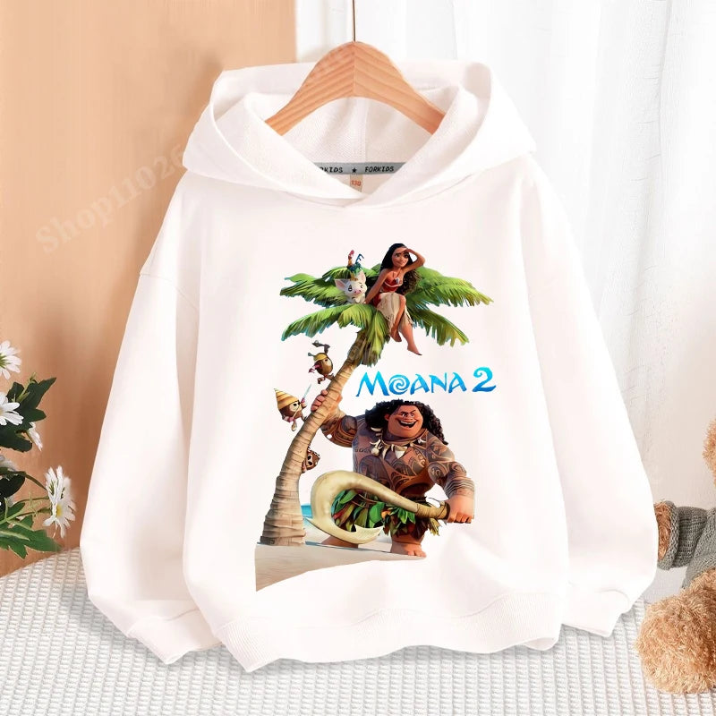 Disney Moana 2 Hoodies Enfants Nouveau Anime Mince Coton Sweat-shirt Garçons Filles Automne Hiver Chaud Pull Enfants Manches Longues