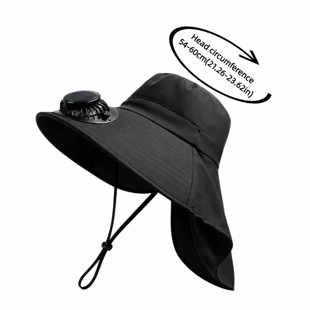 Chapeau Ventilateur Solaire  et Rechargeable USB – 800 mAh, Été & Activités Extérieures