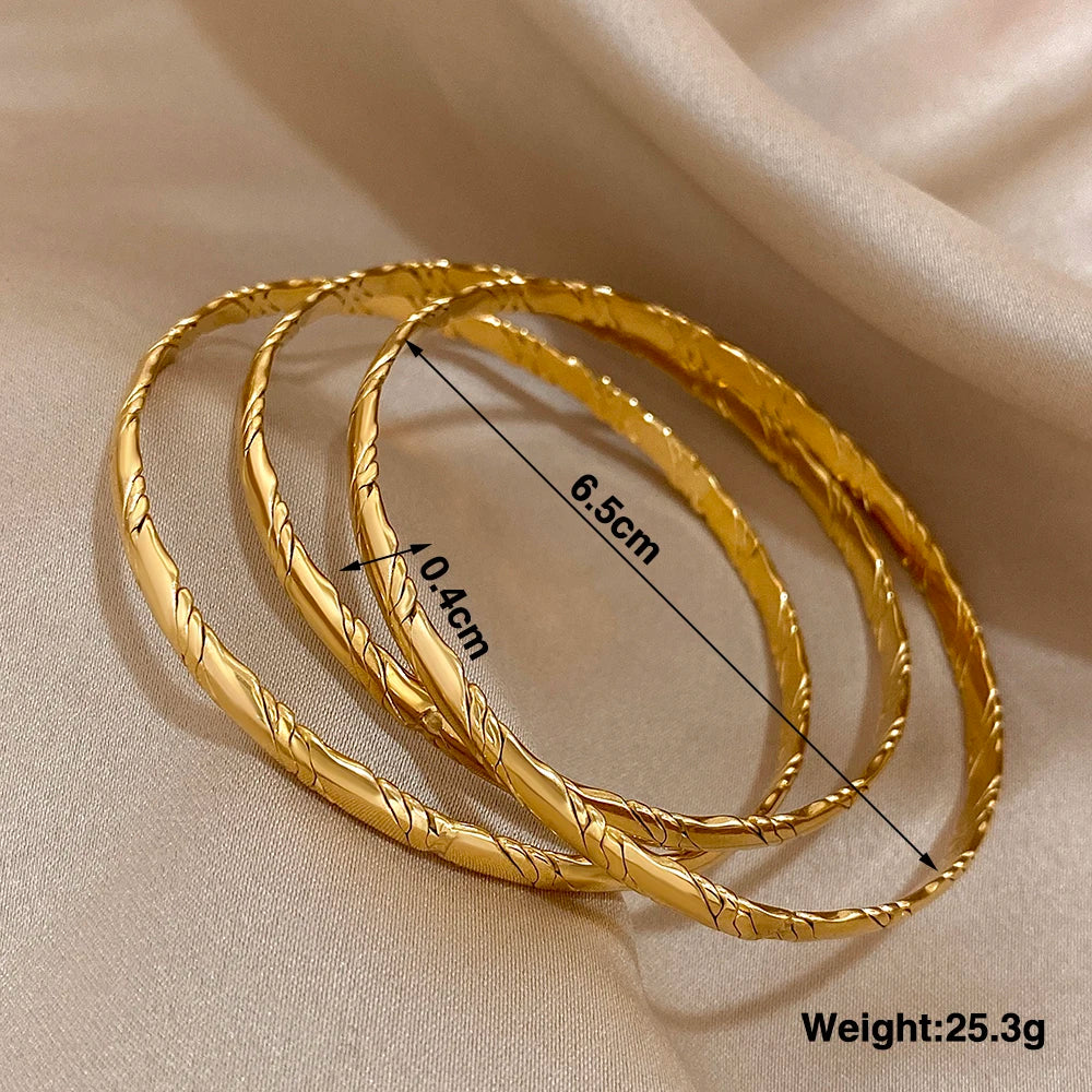 Lot de 3 Bracelets Joncs Dorés Femme – Acier Inoxydable Torsadé