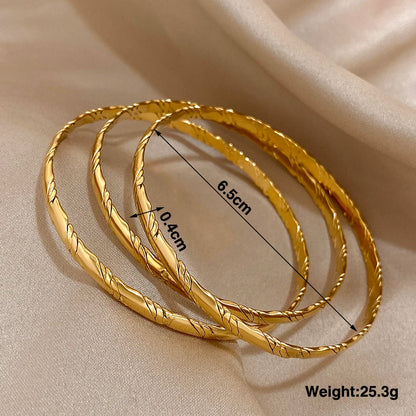 Lot de 3 Bracelets Joncs Dorés Femme – Acier Inoxydable Torsadé