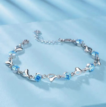Bracelet Cœur Océan Argent 925 – Cristal Bleu Femme