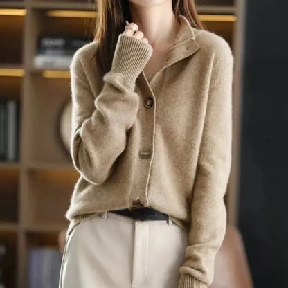 Cardigan femme kaki 🧥 – Gilet chaud automne hiver style coréen
