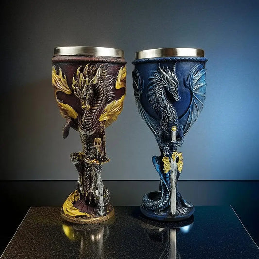 Calice Dragon 🐉 – Coupe médiévale inox & résine 3D décorative