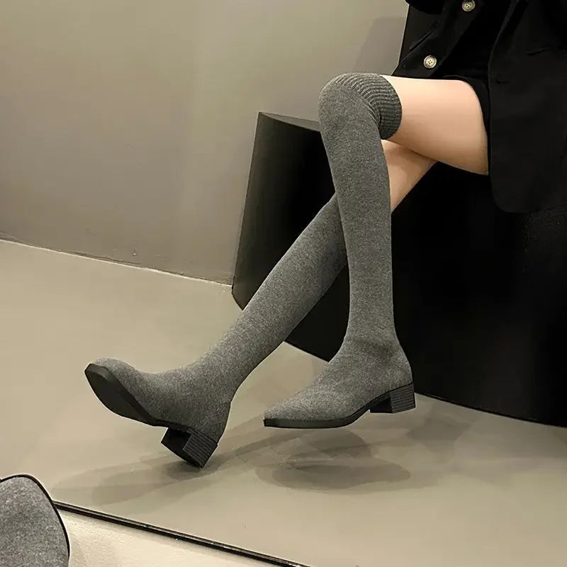 Bottes Hautes Femme Tricotées 👢 Élastiques &Élégantes